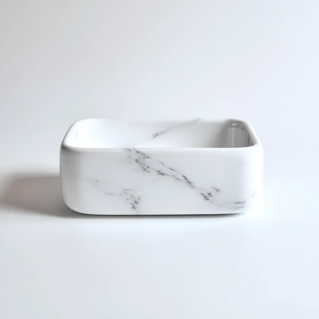 Lavabo - céramique - 48x36x13 cm - blanc marbré - style moderne-Placidla