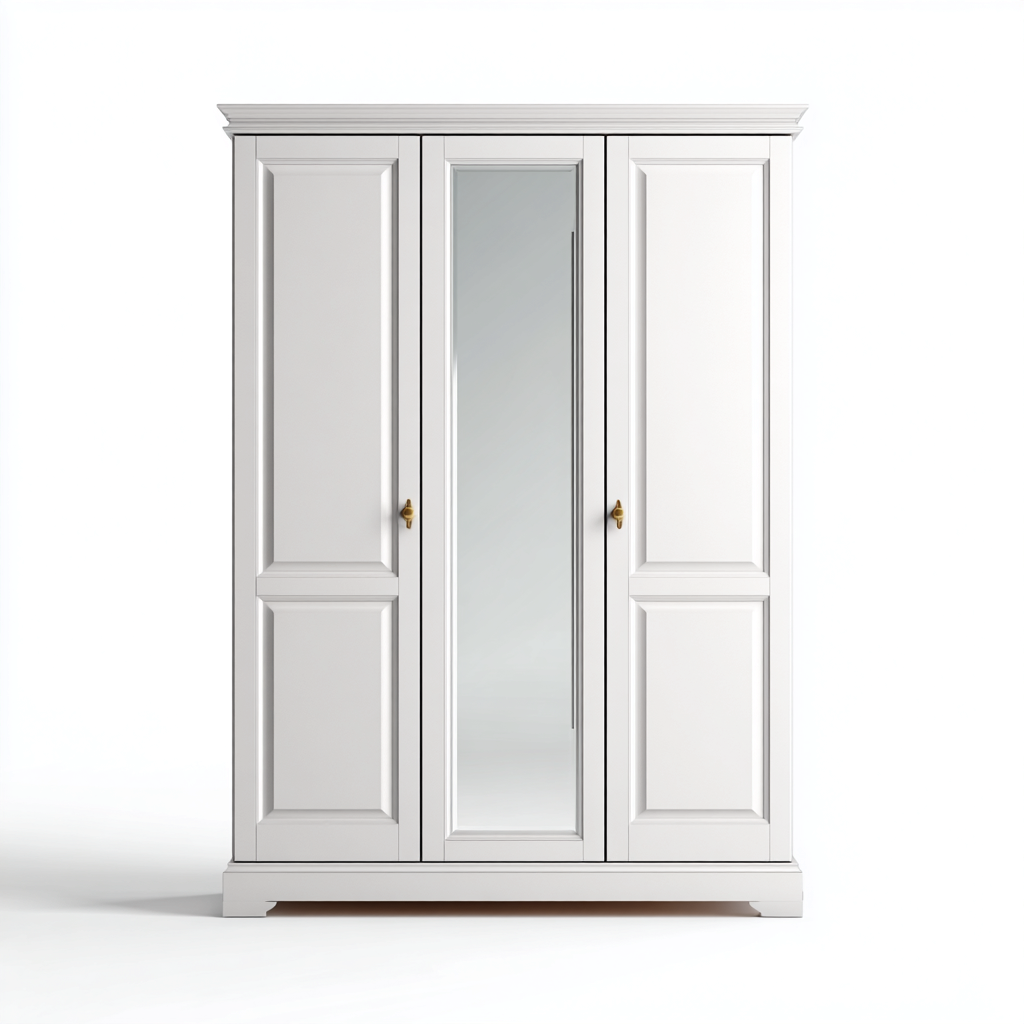 Armoire-Bois-Miroir-160x60x205 cm-Blanc-Style classique-Placidla