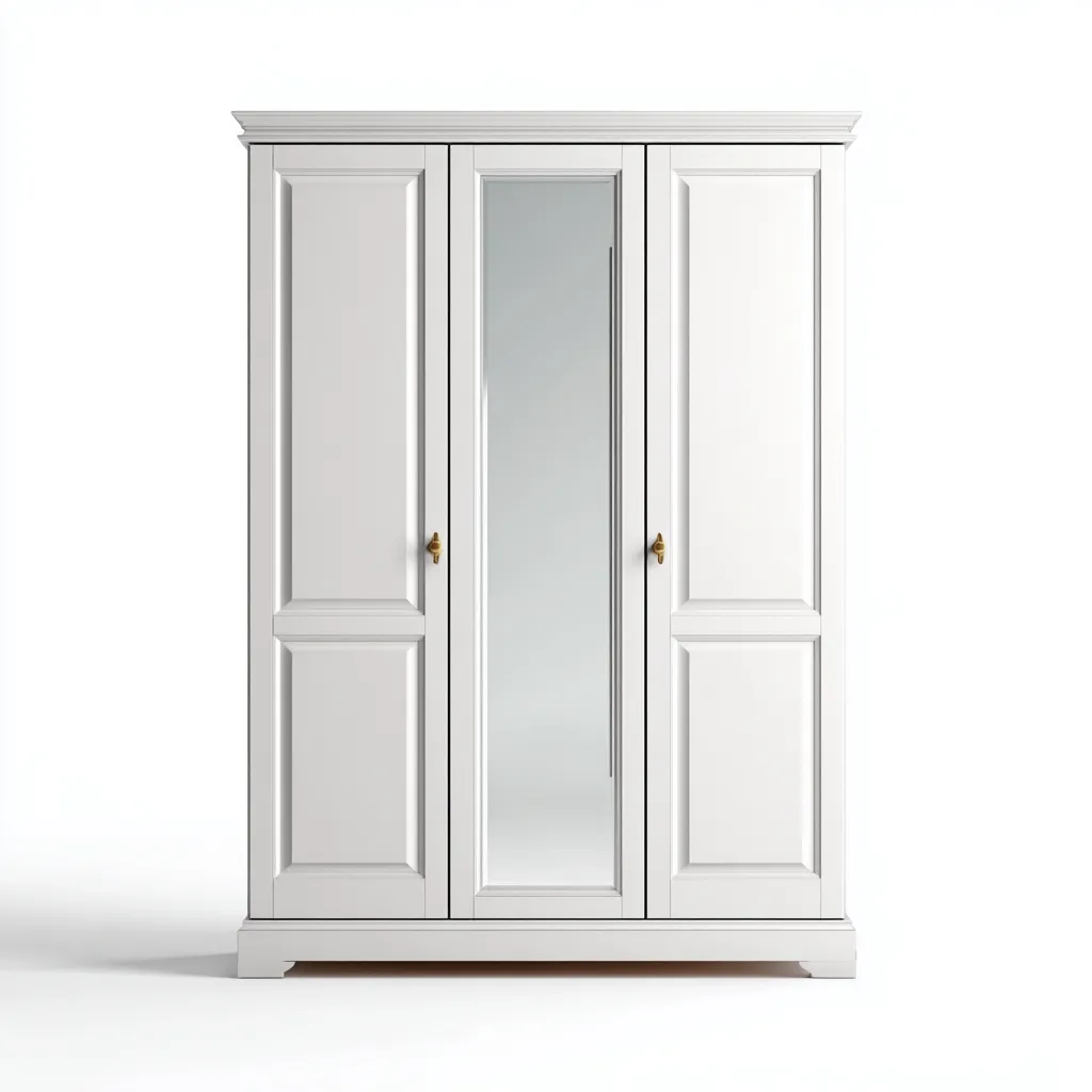 Armoire-Bois-Miroir-160x60x205 cm-Blanc-Style classique-Placidla