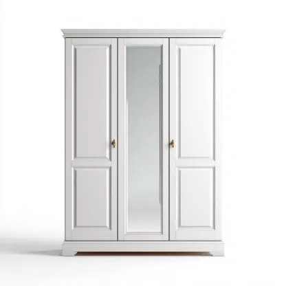 Armoire-Bois-Miroir-160x60x205 cm-Blanc-Style classique-Placidla