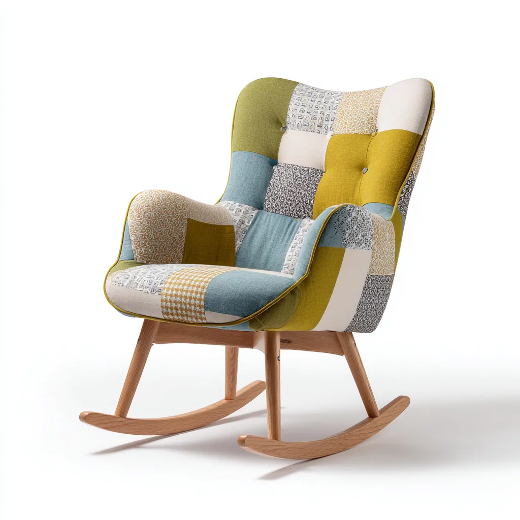 Fauteuil à bascule - tissu-bois - 78x70x98 cm - multicolore - style moderne-Placidla
