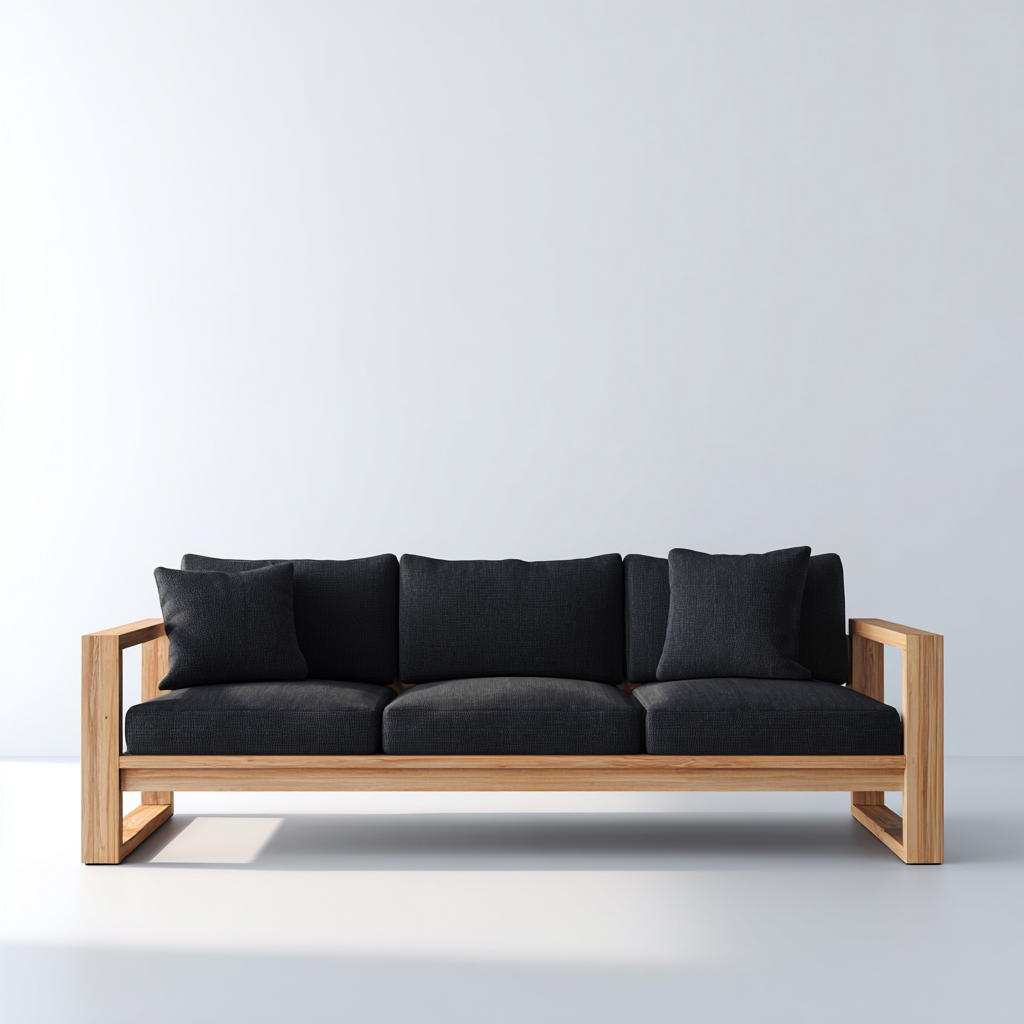 Canape de jardin-bois massif-tissu-190x84x86 cm-noir-naturel-style contemporain-Placidla