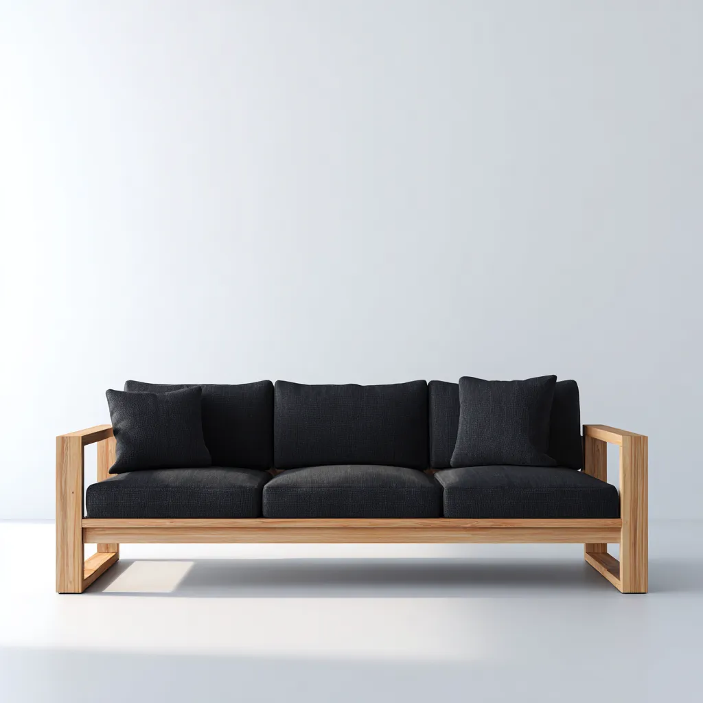 Canape de jardin-bois massif-tissu-190x84x86 cm-noir-naturel-style contemporain-Placidla