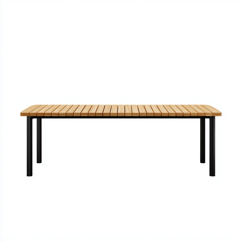 Table de jardin-métal-bois-200x90x75 cm-bois clair-noir-style moderne-Placidla