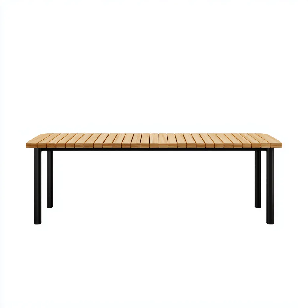 Table de jardin-métal-bois-200x90x75 cm-bois clair-noir-style moderne-Placidla