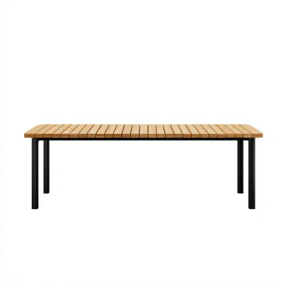 Table de jardin-métal-bois-200x90x75 cm-bois clair-noir-style moderne-Placidla