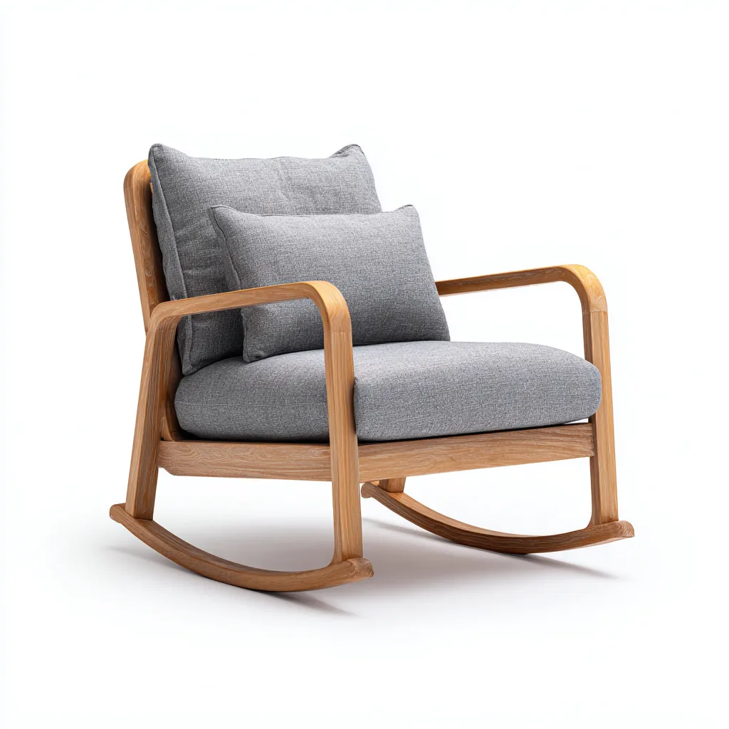 Fauteuil à bascule-tissu-bois-85x76x96 cm-gris-design moderne-Placidla