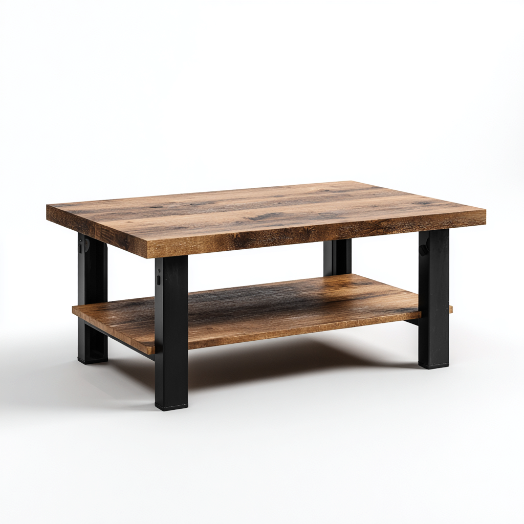 Table basse-bois-métal-108x58x44 cm-Brun-Noir-style industriel-Placidla