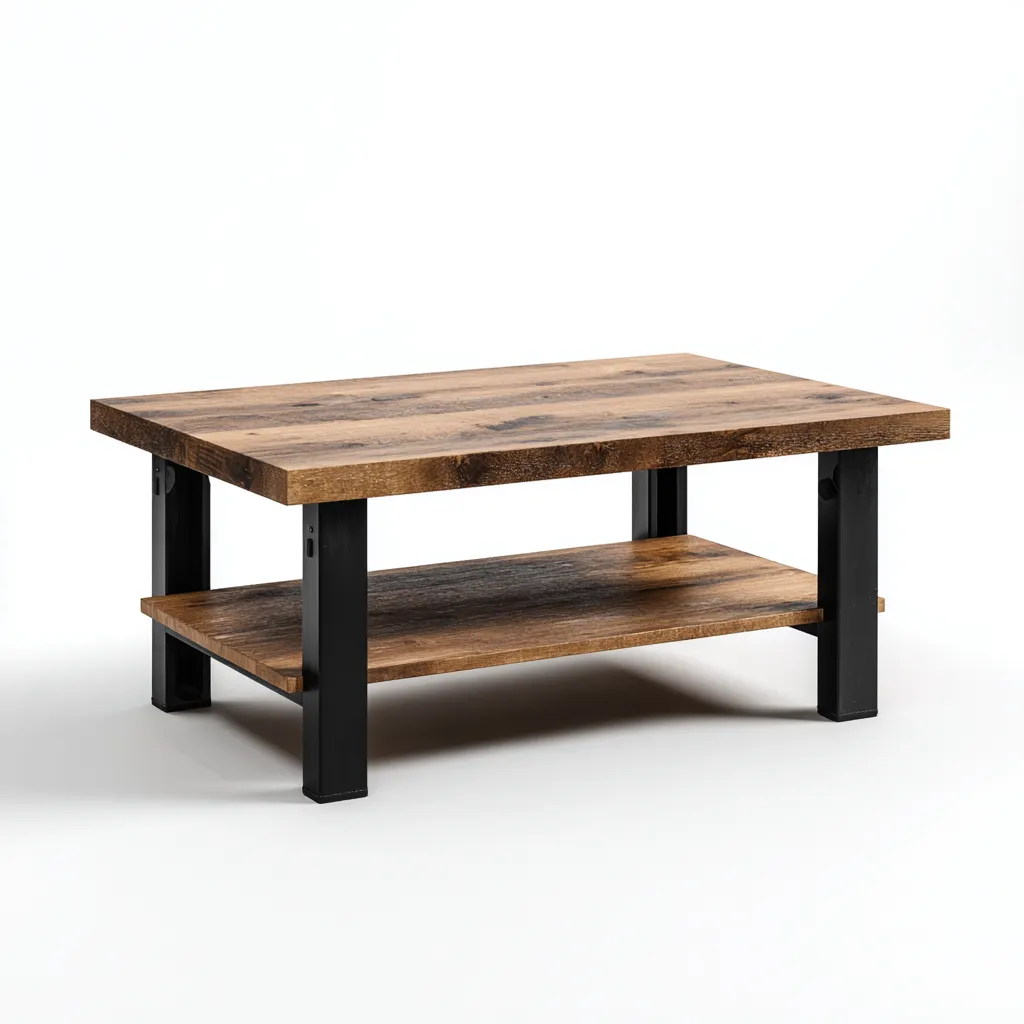 Table basse-bois-métal-108x58x44 cm-Brun-Noir-style industriel-Placidla