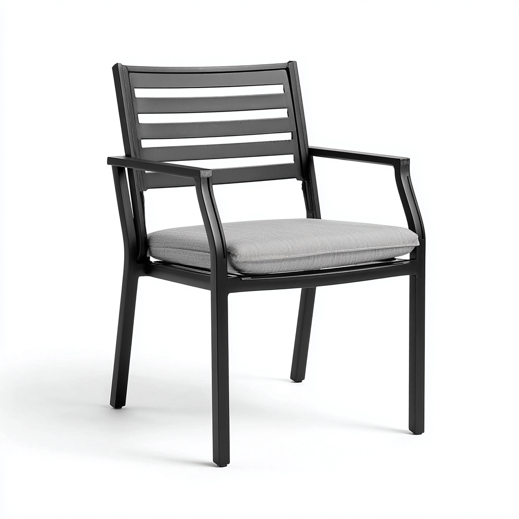 Chaise de jardin-métal-tissu-57x58x83 cm-noir-gris-moderne-Placidla