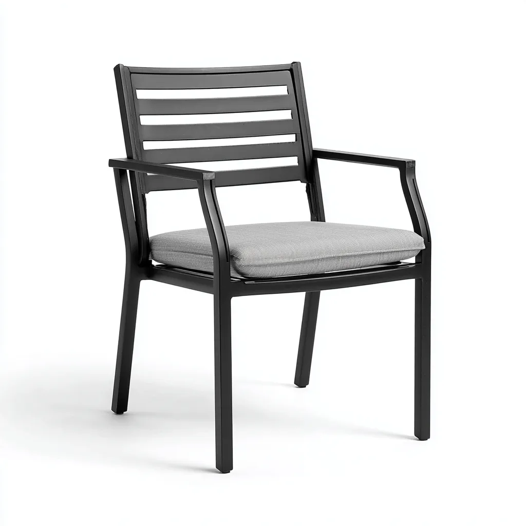 Chaise de jardin-métal-tissu-57x58x83 cm-noir-gris-moderne-Placidla