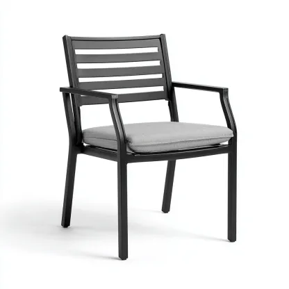 Chaise de jardin-métal-tissu-57x58x83 cm-noir-gris-moderne-Placidla