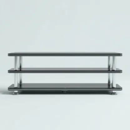 Meuble TV-verre-métal-120x40x50 cm-Noir-Transparent-Argent-style moderne-Placidla