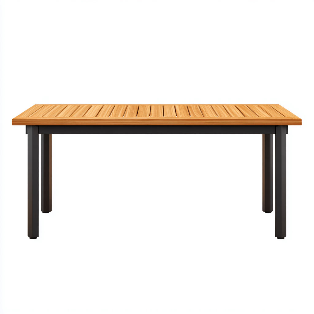 Table de jardin-métal-bois-180x90x75 cm-bois clair-noir-style moderne-Placidla