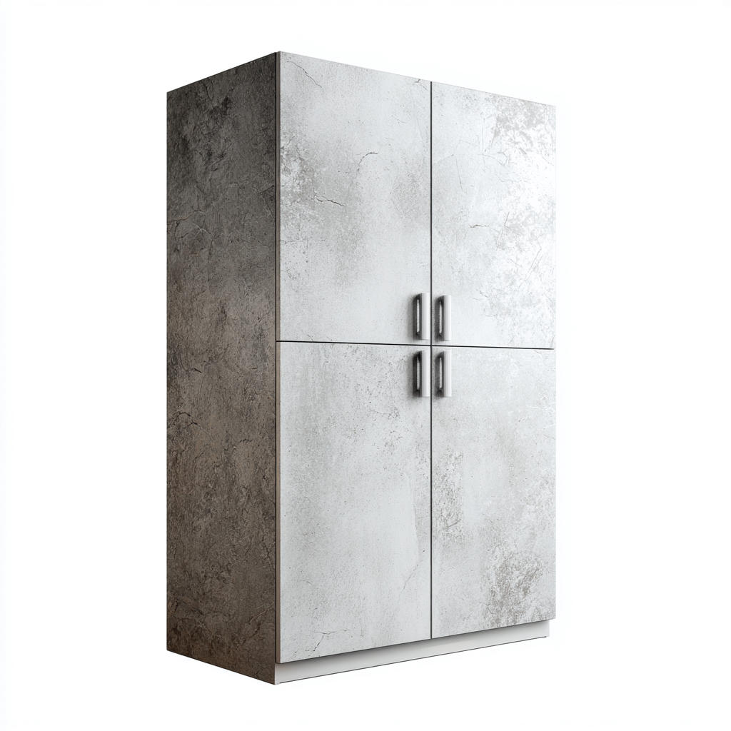 Armoire-Bois-Panneau béton-125x58x198 cm-Gris-Blanc-Style industriel-Placidla