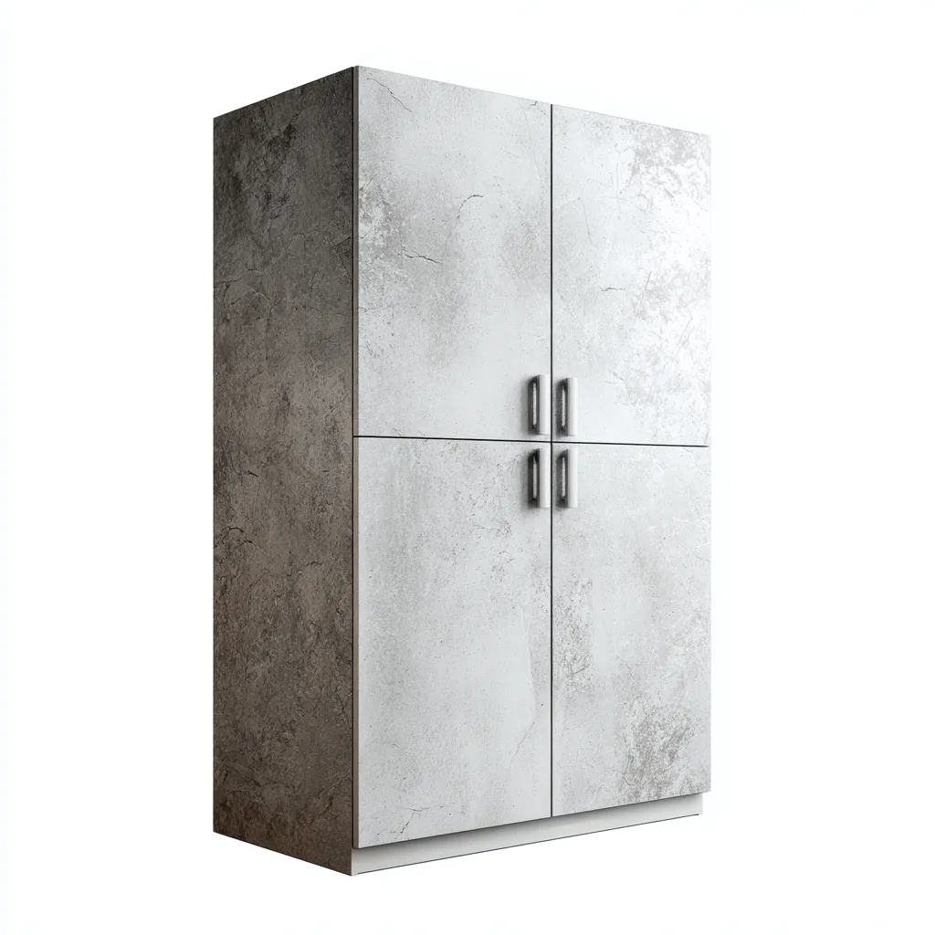 Armoire-Bois-Panneau béton-125x58x198 cm-Gris-Blanc-Style industriel-Placidla