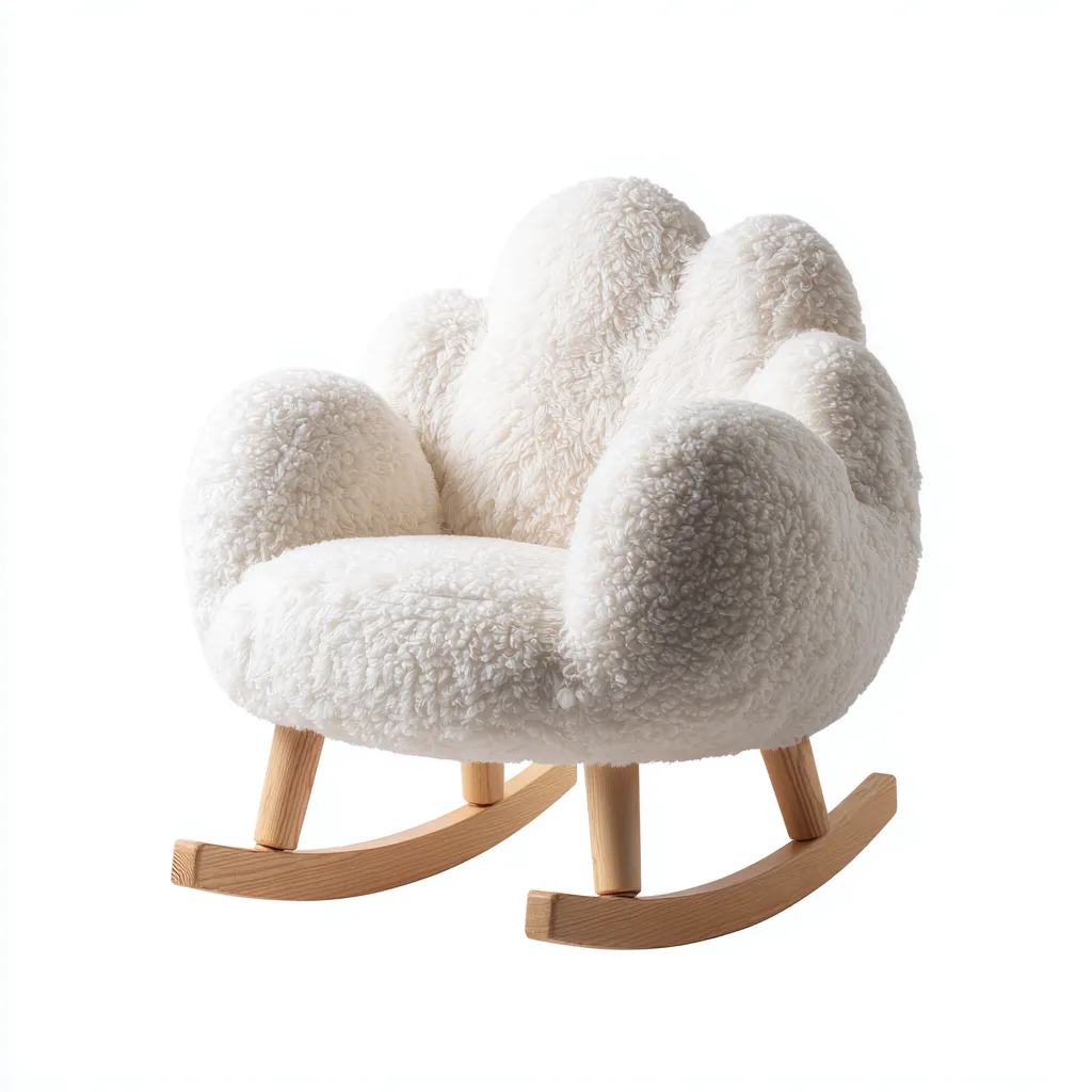Fauteuil à bascule - tissu peluche-bois - 68x62x58 cm - blanc - style doux-Placidla