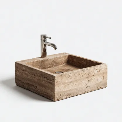 Lavabo - travertin - 38x38x14 cm - beige - style contemporain-Placidla