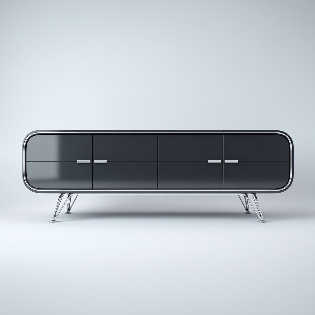 Meuble TV-bois-métal-180x45x60 cm-Noir-Argent-style moderne-Placidla