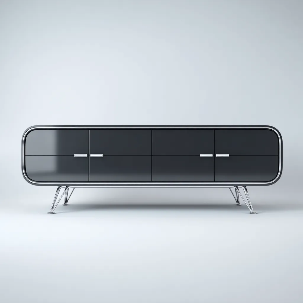 Meuble TV-bois-métal-180x45x60 cm-Noir-Argent-style moderne-Placidla