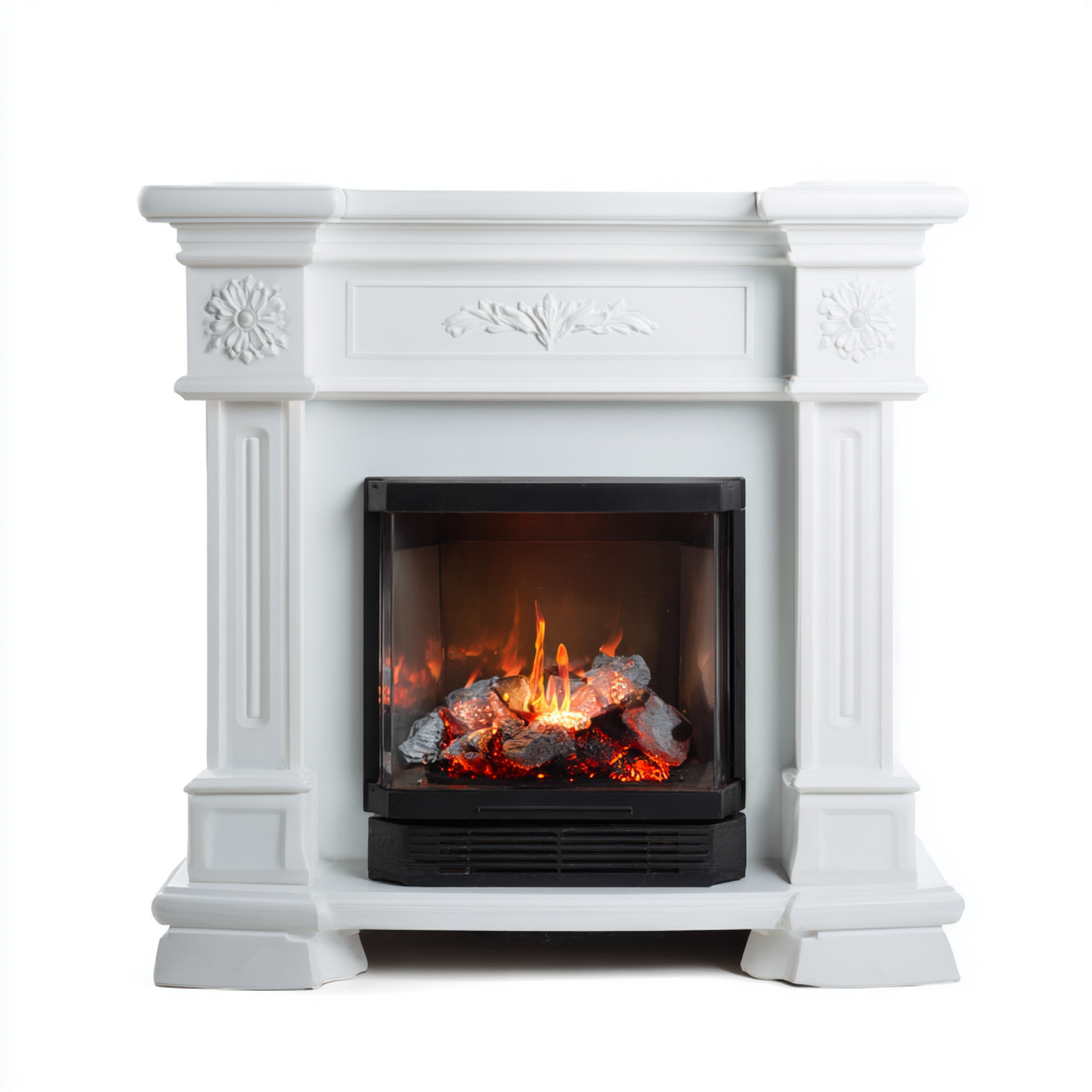 Cheminée électrique - Bois composite-Verre-Métal - 112x38x97 cm - Blanc-Orange - Style classique-Placidla
