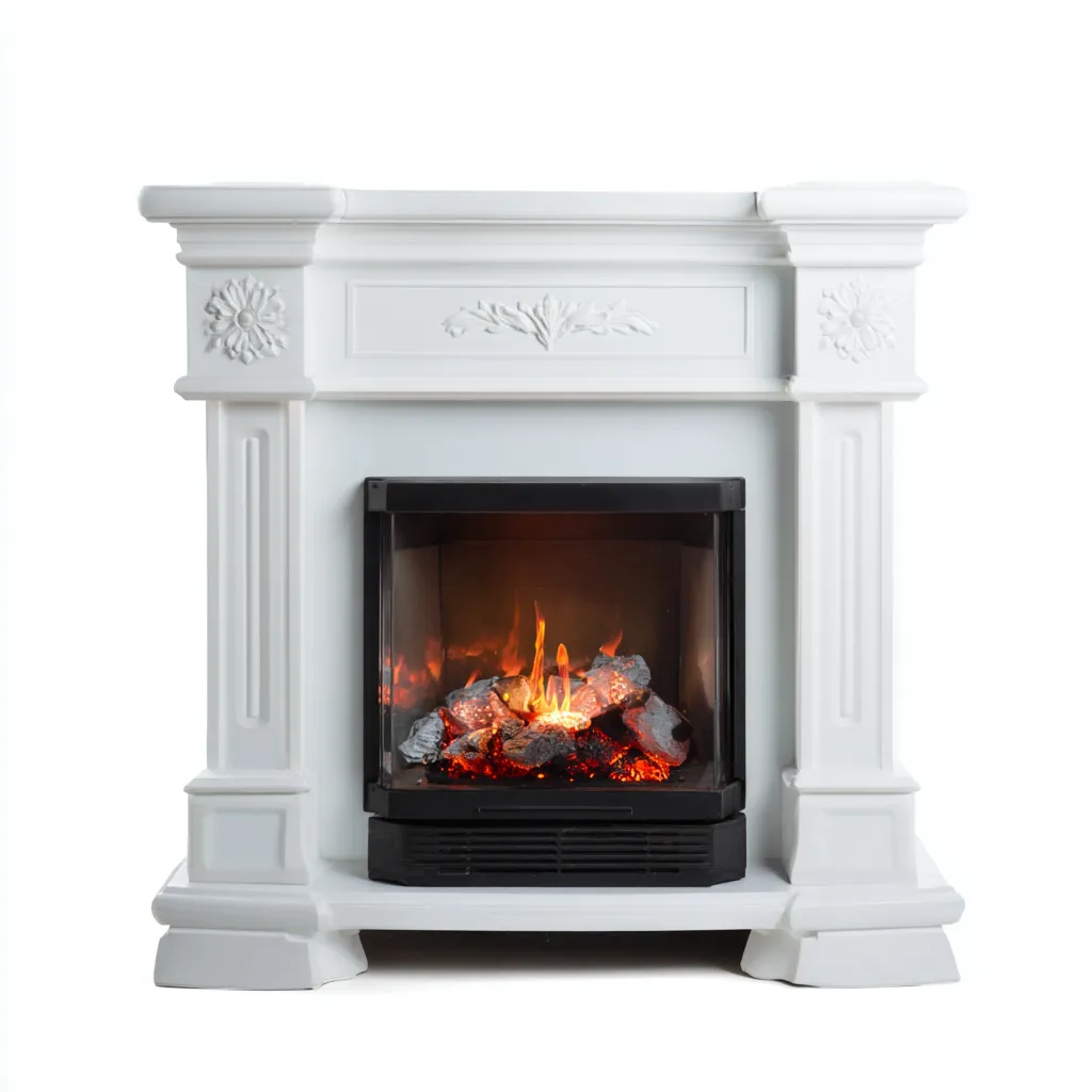 Cheminée électrique - Bois composite-Verre-Métal - 112x38x97 cm - Blanc-Orange - Style classique-Placidla