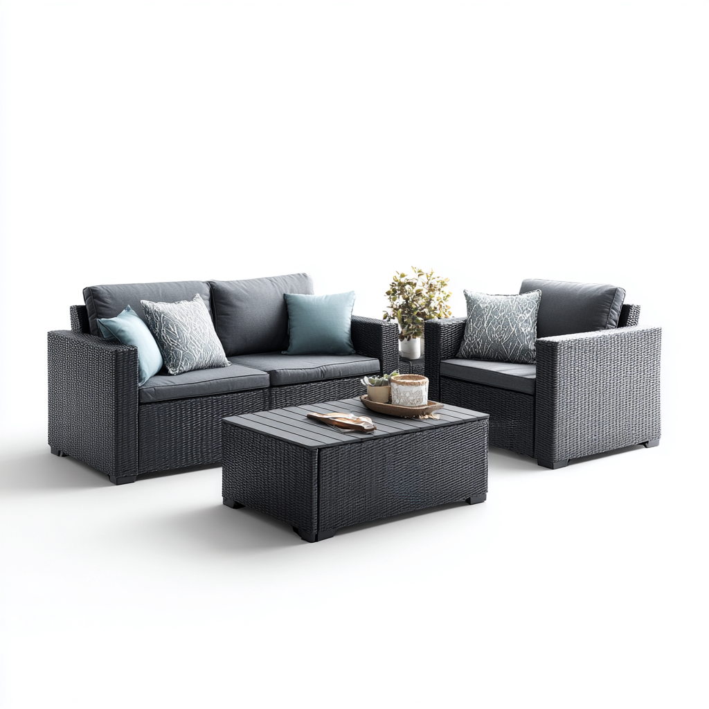 Canapé de jardin-rotin PE-210x75x80 cm-noir-style contemporain-Placidla