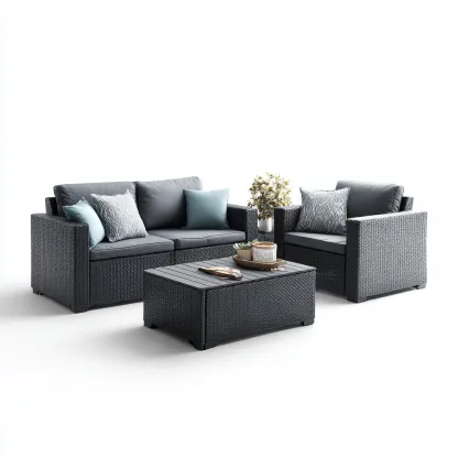 Canapé de jardin-rotin PE-210x75x80 cm-noir-style contemporain-Placidla