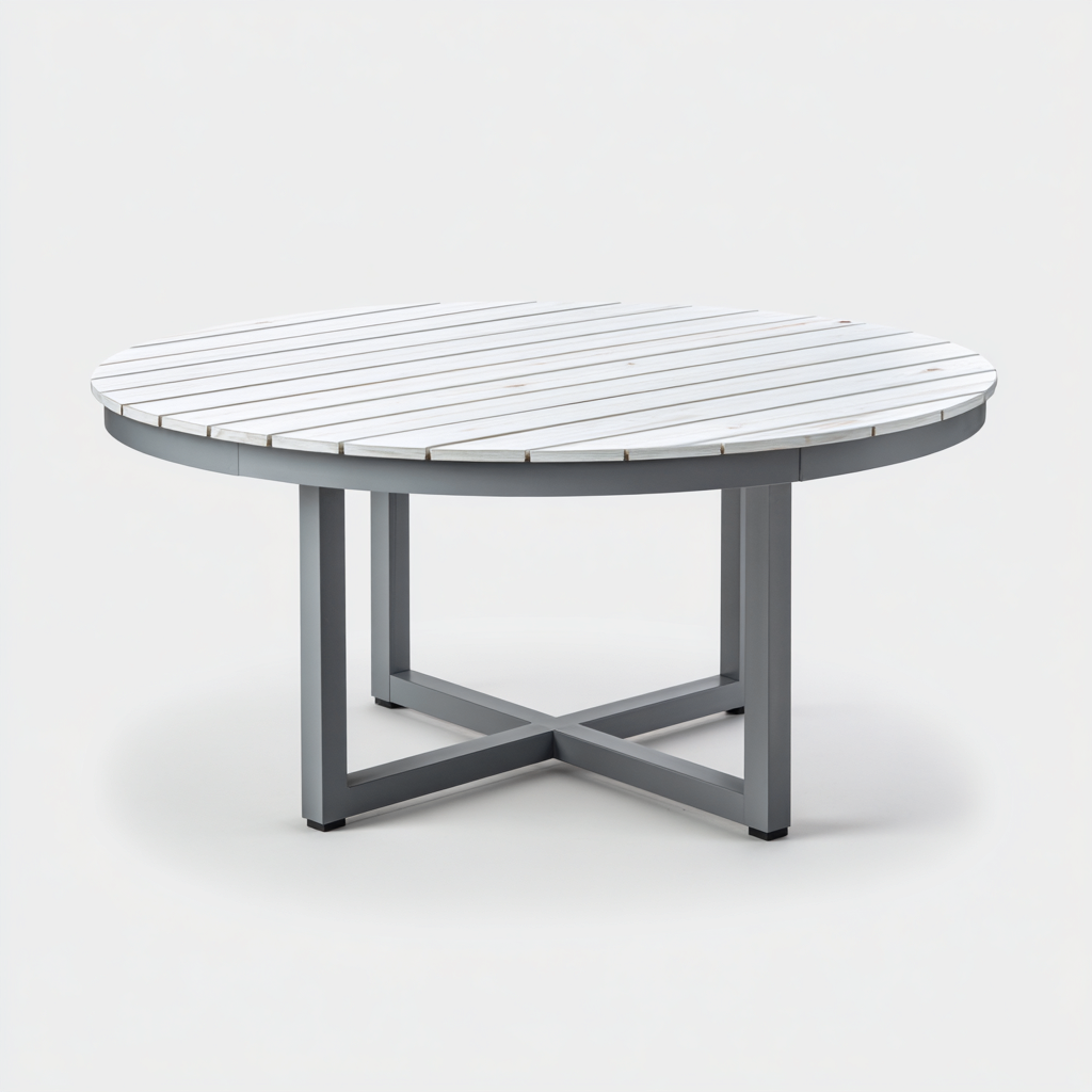 Table de jardin-métal-bois-115x115x74 cm-blanc-gris-style moderne-Placidla