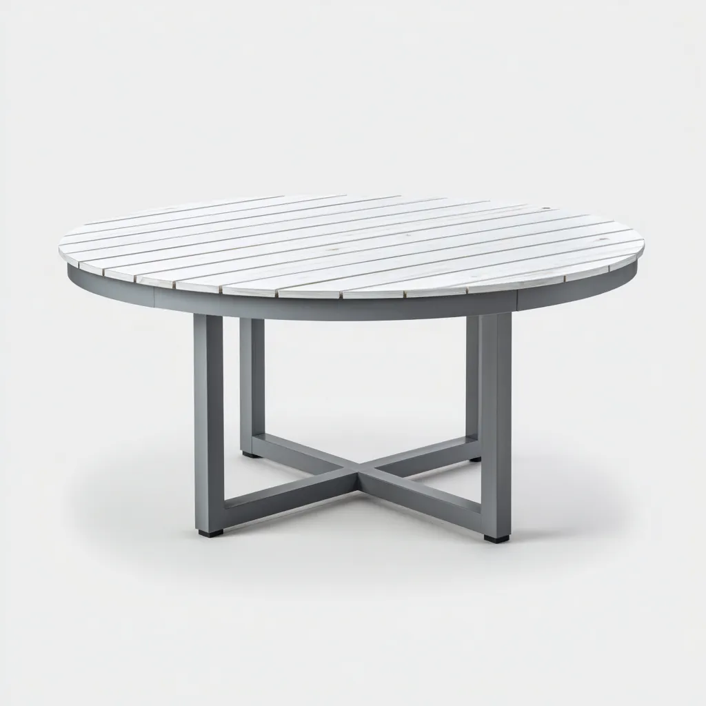 Table de jardin-métal-bois-115x115x74 cm-blanc-gris-style moderne-Placidla