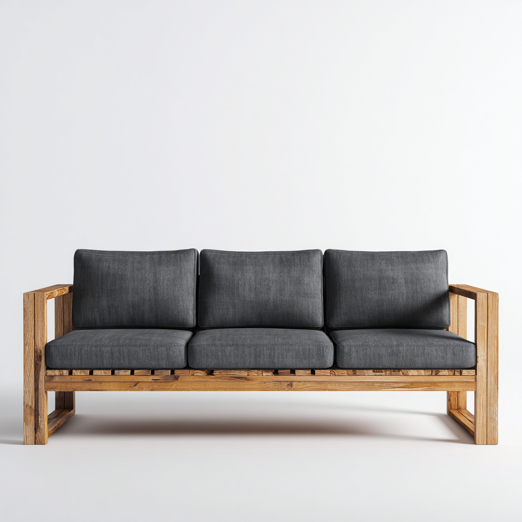 Canape de jardin-bois massif-tissu-192x84x86 cm-anthracite-naturel-style contemporain-Placidla