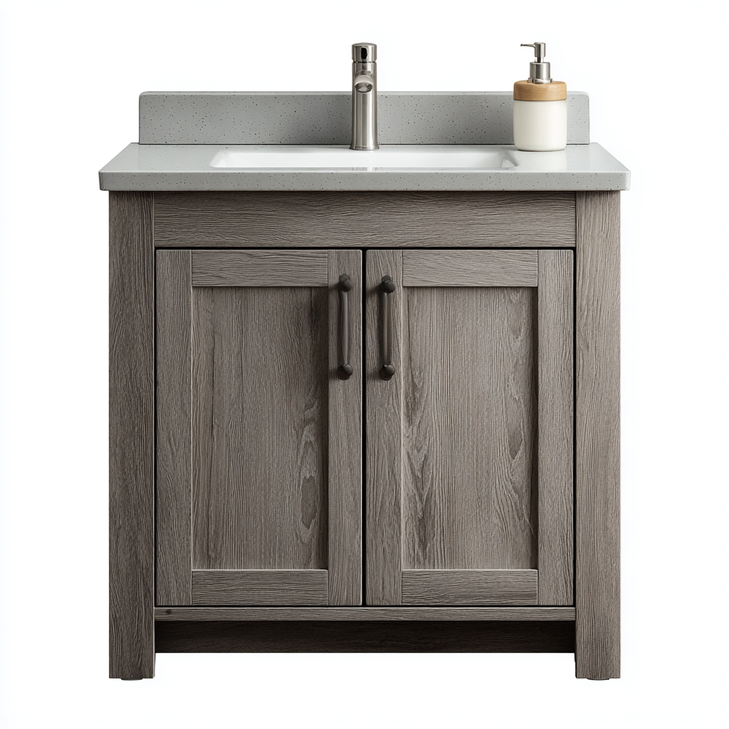 Meuble vasque - bois composite-minéral - 62x45x82 cm - gris - style moderne-Placidla