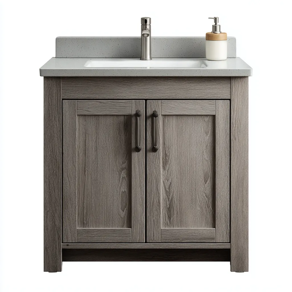 Meuble vasque - bois composite-minéral - 62x45x82 cm - gris - style moderne-Placidla