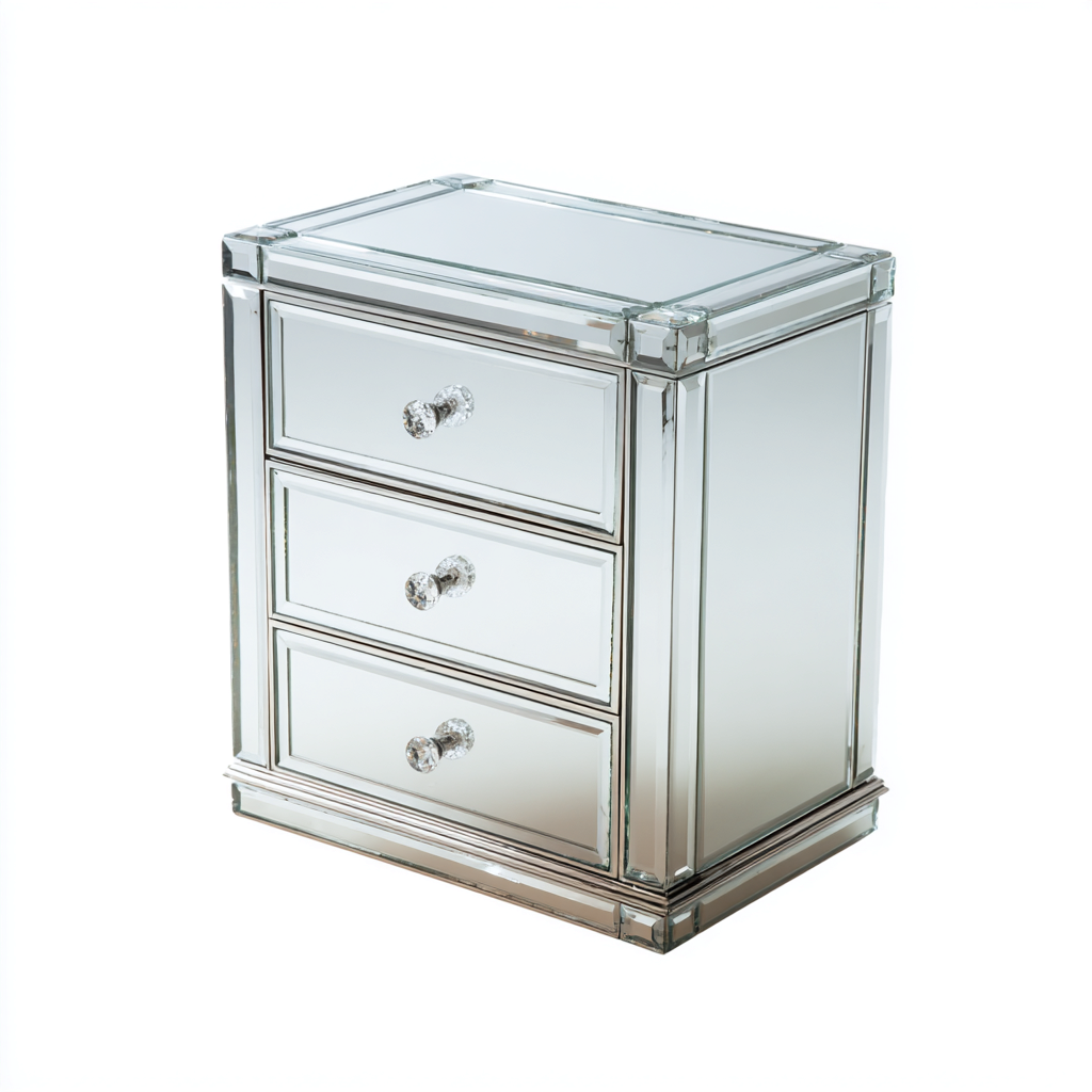 Commode - verre-métal - 58x42x70 cm - argent - style moderne-Placidla