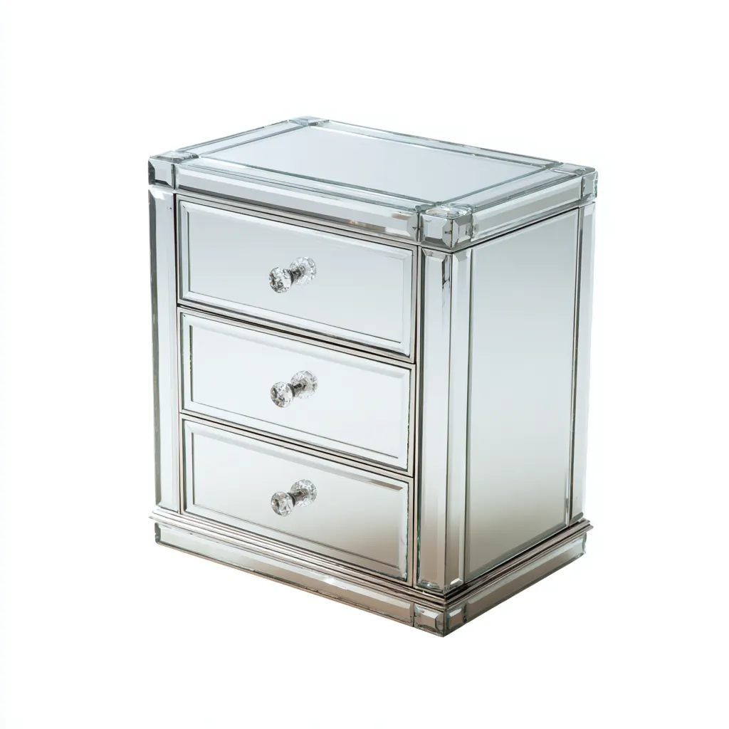 Commode - verre-métal - 58x42x70 cm - argent - style moderne-Placidla