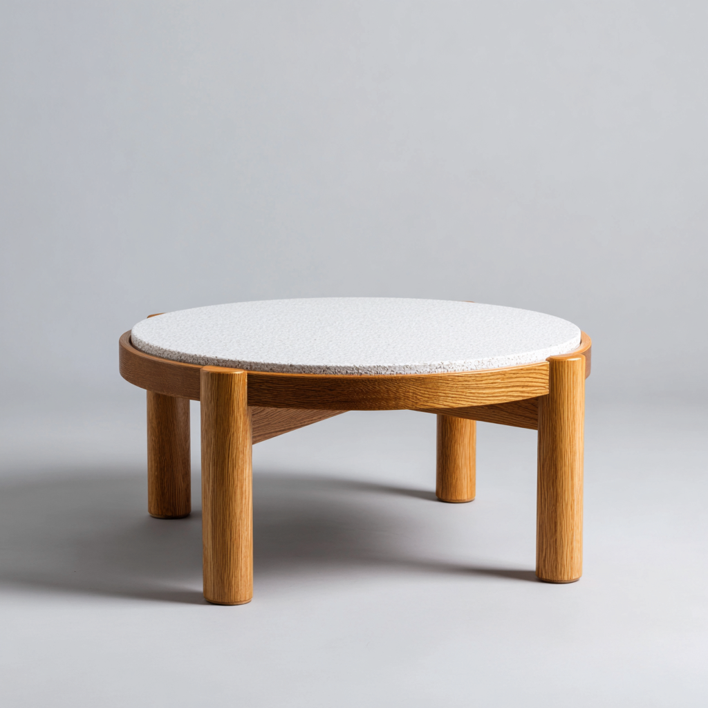 Table de jardin-bois-terrazzo-80x80x40 cm-blanc-bois naturel-style moderne-Placidla