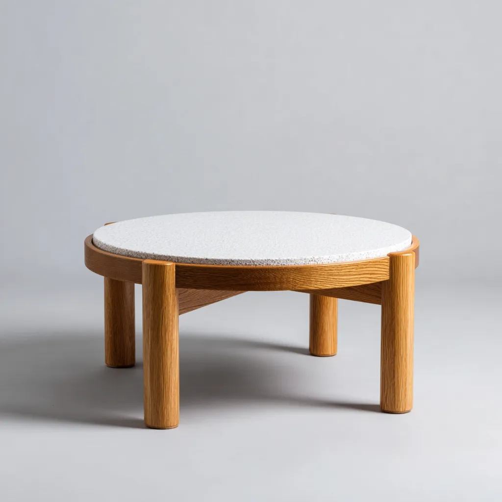 Table de jardin-bois-terrazzo-80x80x40 cm-blanc-bois naturel-style moderne-Placidla