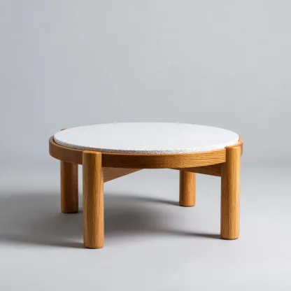 Table de jardin-bois-terrazzo-80x80x40 cm-blanc-bois naturel-style moderne-Placidla