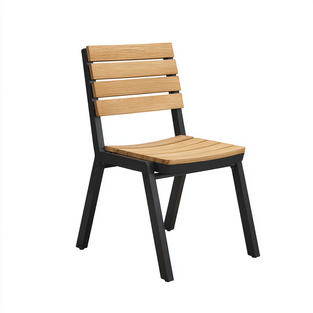 Chaise de jardin-métal-bois-54x56x82 cm-noir-naturel-moderne-Placidla