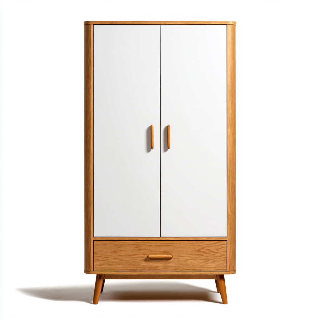Armoire-Bois-Panneau blanc-105x48x178 cm-Chêne-Blanc-Style scandinave-Placidla