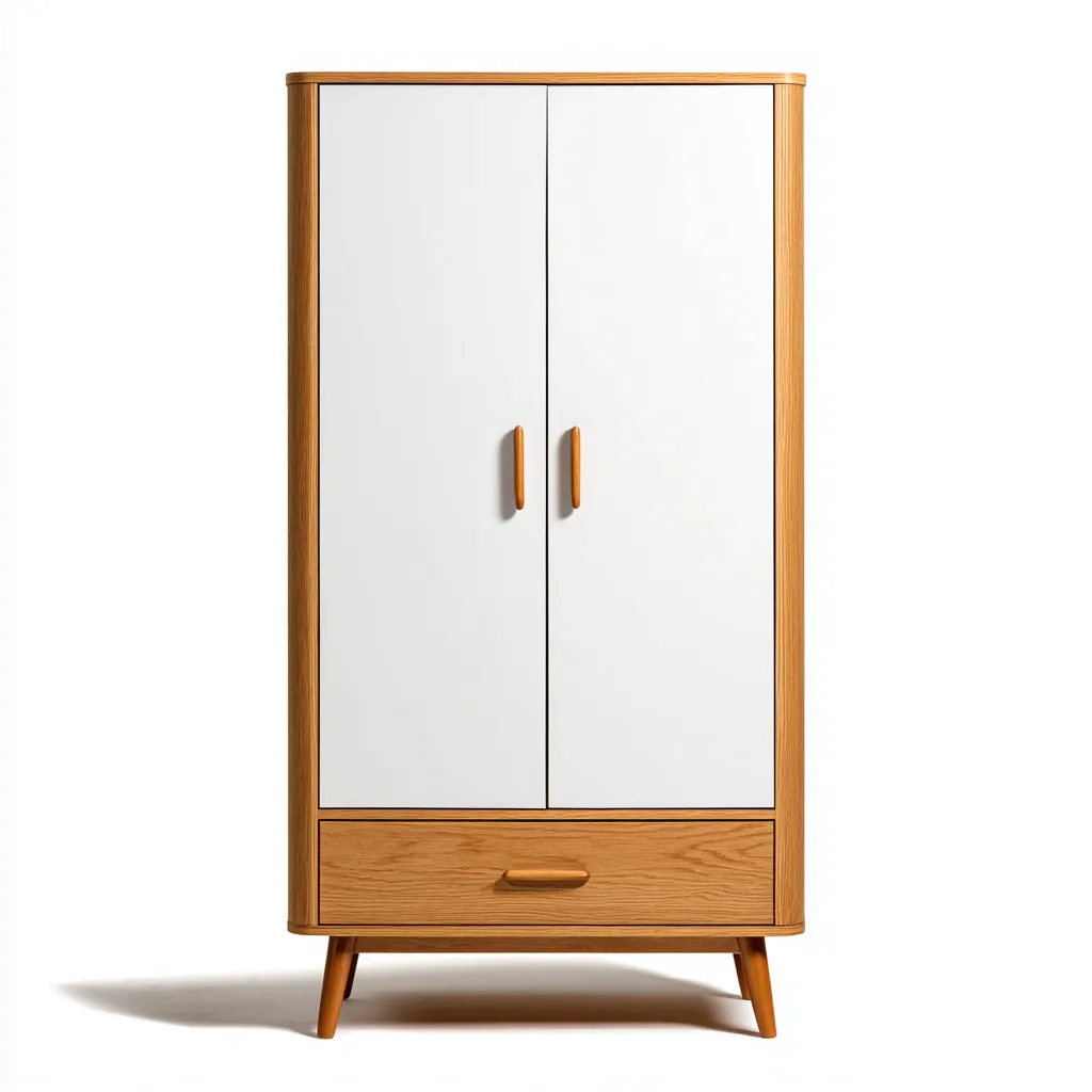 Armoire-Bois-Panneau blanc-105x48x178 cm-Chêne-Blanc-Style scandinave-Placidla