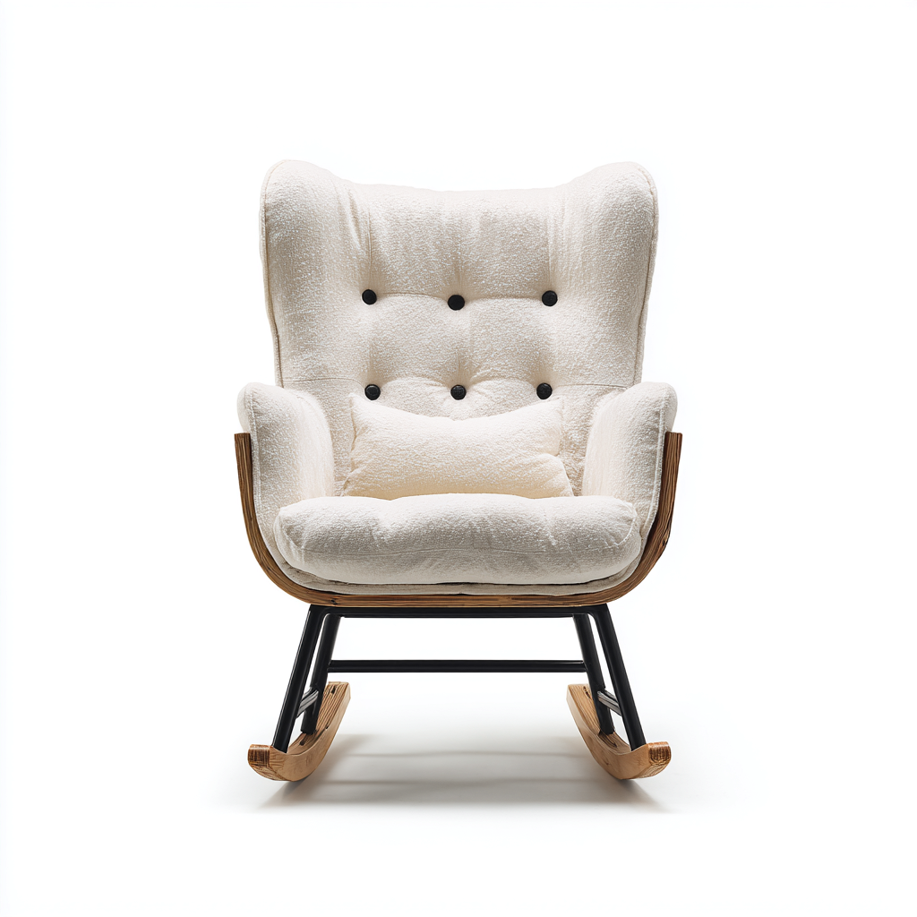 Fauteuil à bascule-tissu bouclé-métal-bois-87x79x102 cm-blanc cassé-design moderne-Placidla