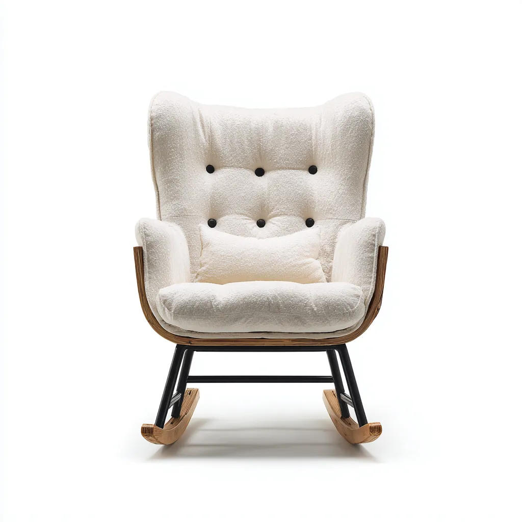 Fauteuil à bascule-tissu bouclé-métal-bois-87x79x102 cm-blanc cassé-design moderne-Placidla