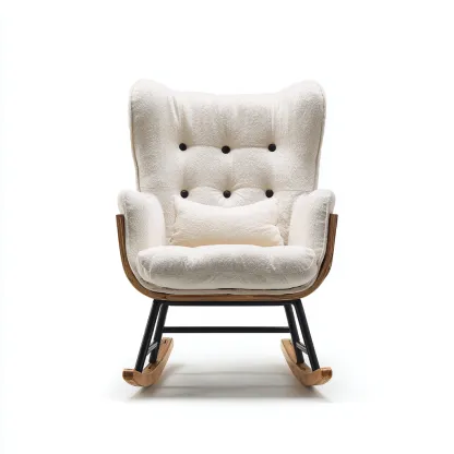 Fauteuil à bascule-tissu bouclé-métal-bois-87x79x102 cm-blanc cassé-design moderne-Placidla