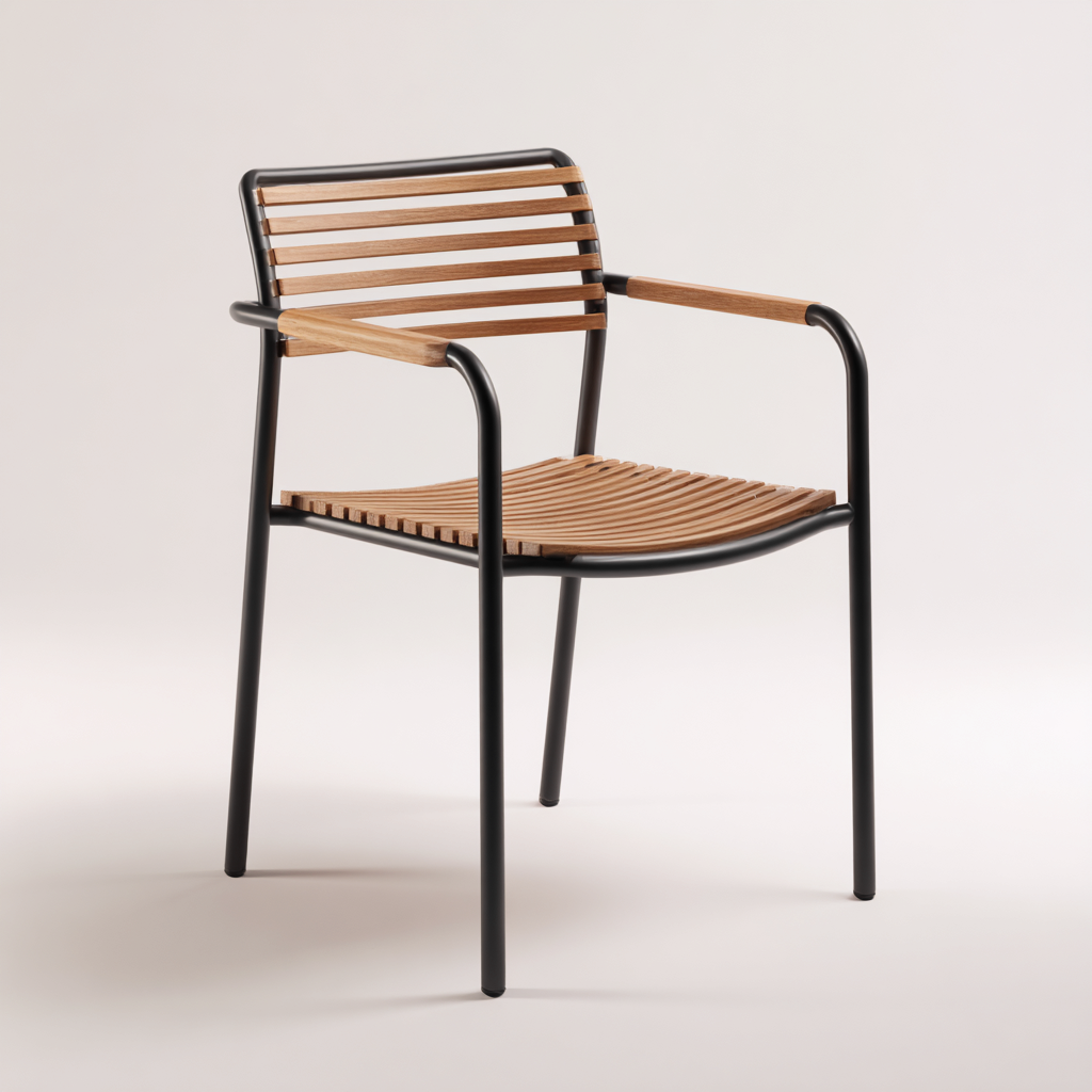 Chaise de jardin-métal-bois-55x57x83 cm-noir-naturel-moderne-Placidla