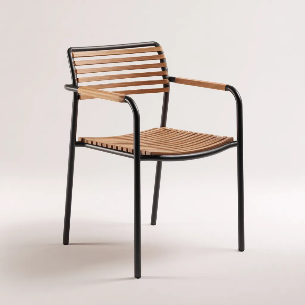 Chaise de jardin-métal-bois-55x57x83 cm-noir-naturel-moderne-Placidla