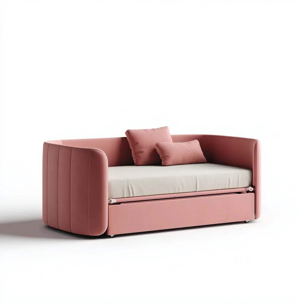 Canapé lit-Tissu-195x95x88 cm-Rose-Beige-Style moderne-Placidla