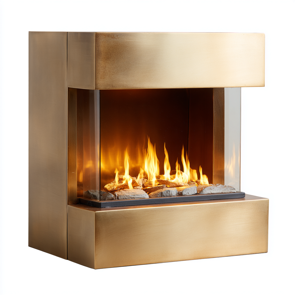 Cheminée électrique - Métal-Verre - 72x36x84 cm - Doré-Orange - Style moderne-Placidla