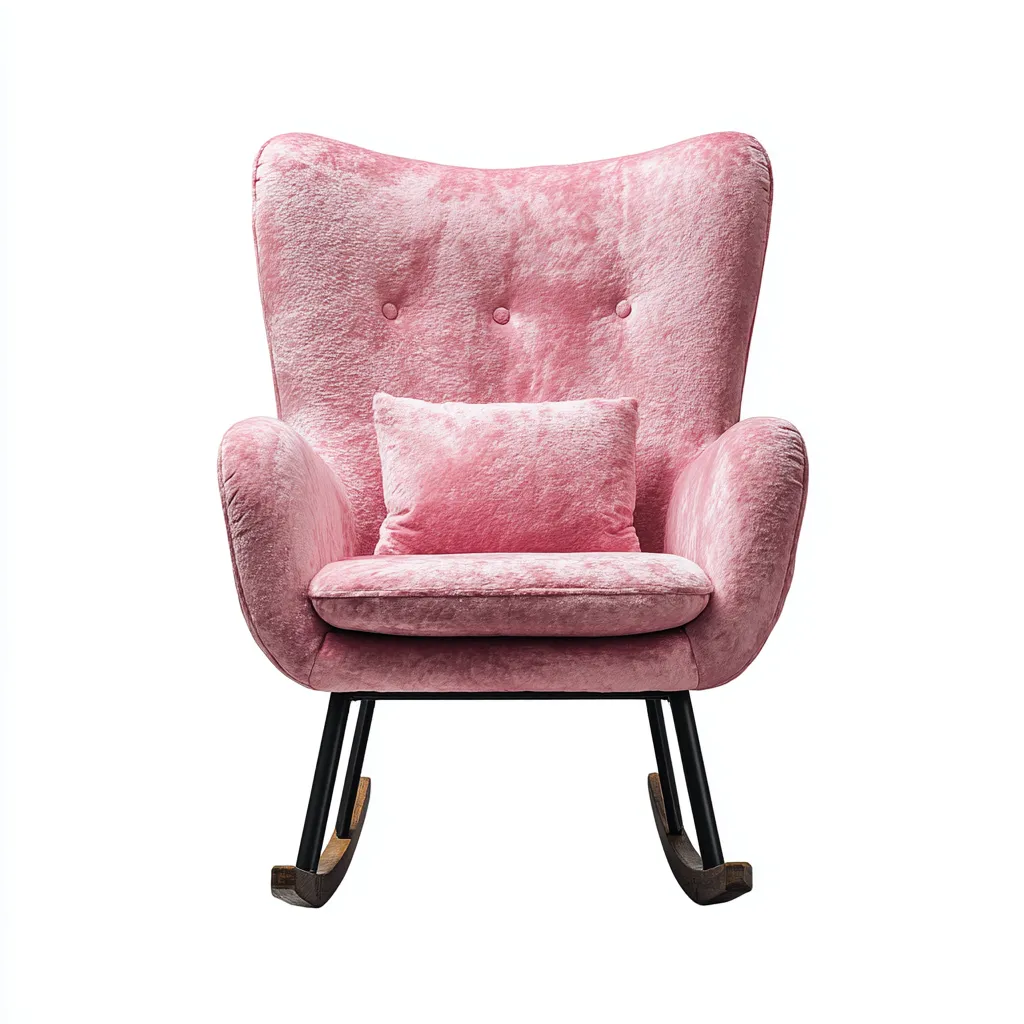 Fauteuil à bascule - velours-métal-bois - 78x72x102 cm - rose - style moderne-Placidla