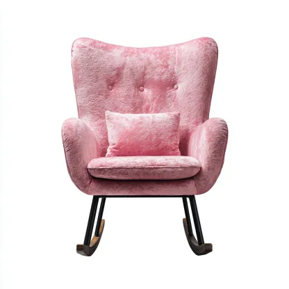Fauteuil à bascule - velours-métal-bois - 78x72x102 cm - rose - style moderne-Placidla